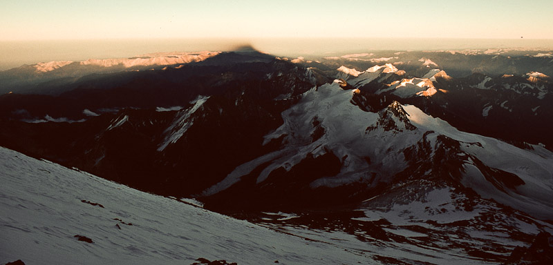 Sunrise from 22,500 feet on Mt. Aconcagua, highest in the Western hemisphere
