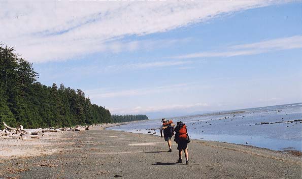 Walking along the beach.