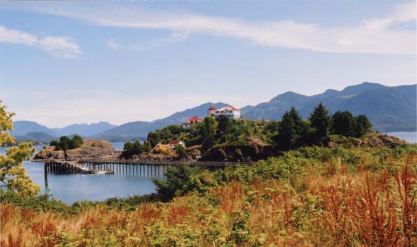 The ferry dock and lighthouse at Friendly Cove.